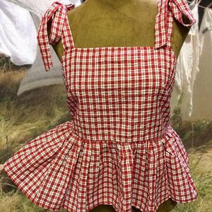 Cottagecore Feminine Festival Prairie Peplum Checkered Gingham Madewell Tank Top